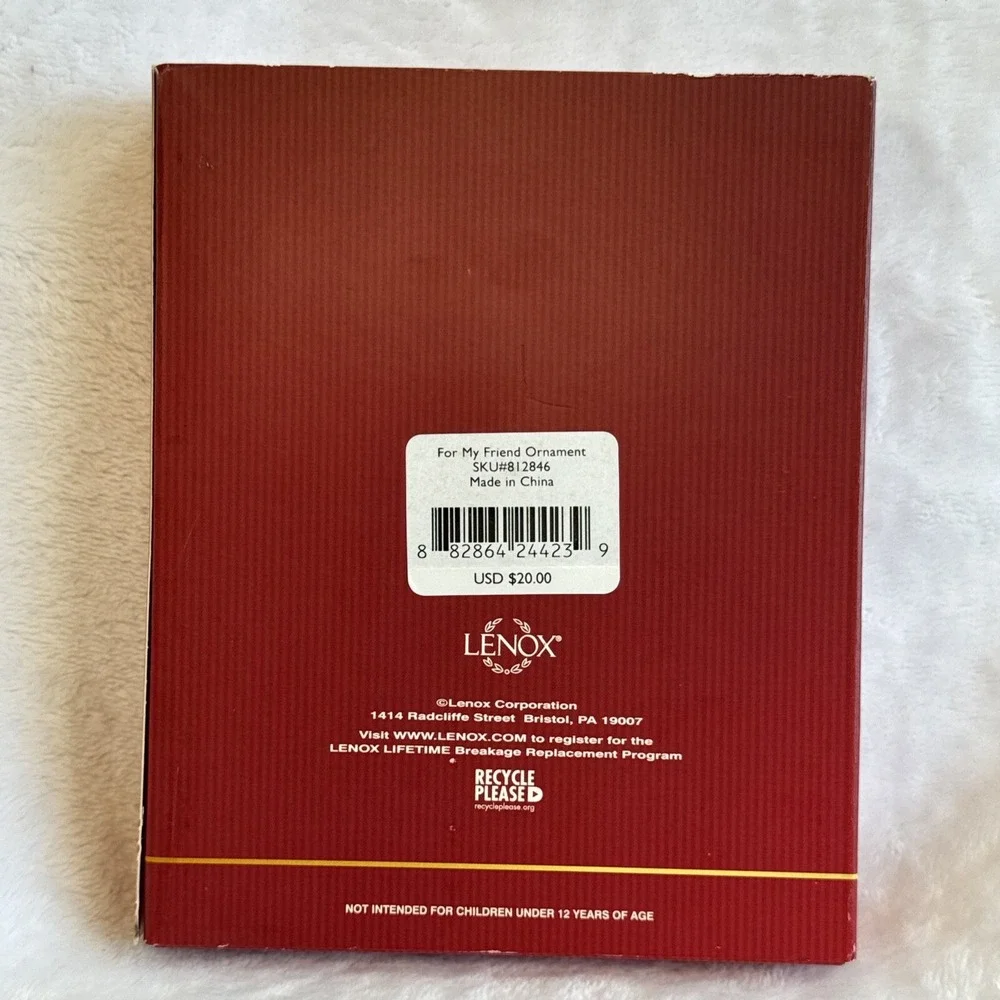 Lenox For My Friend Christmas Ornament Pierced China Gold Accent 812846